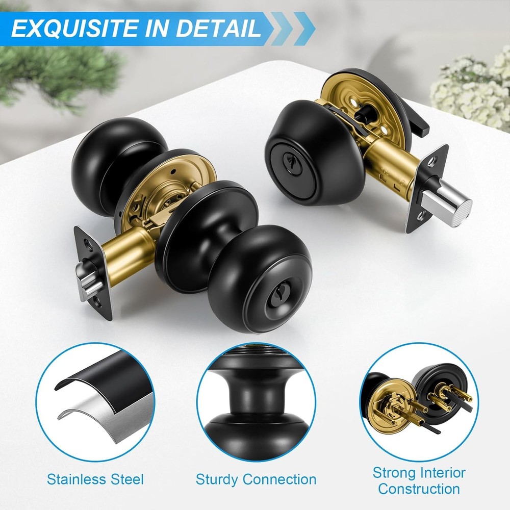2 Pack Front Door Lock Set Matte Black,Exterior Black