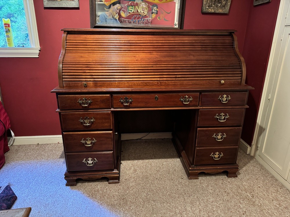 Beautiful Vintage Solid Wood Roll Top Secretary Desk