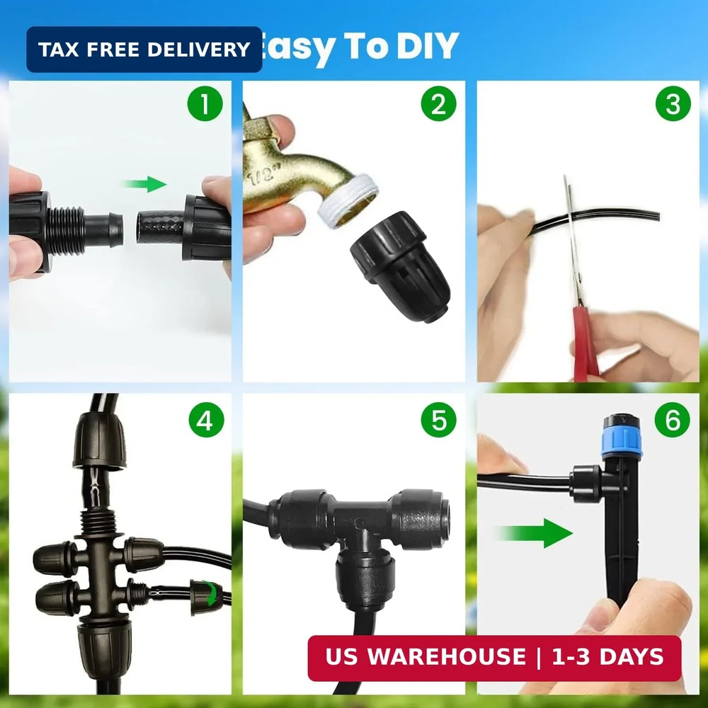 223FT Drip Irrigation Kit, Drip Irrigation System Kit with Adjustable Misting No