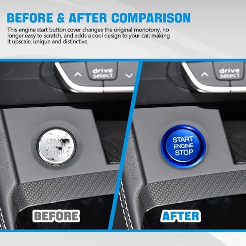 Car Push Start Button Cover, Aluminum Engine Start Stop Button Cover with Blue