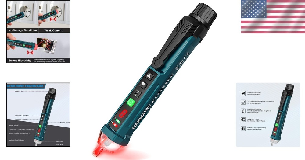 HANMATEK Non-Contact Voltage Tester with Adjustable Sensitivity & LED Flashlight