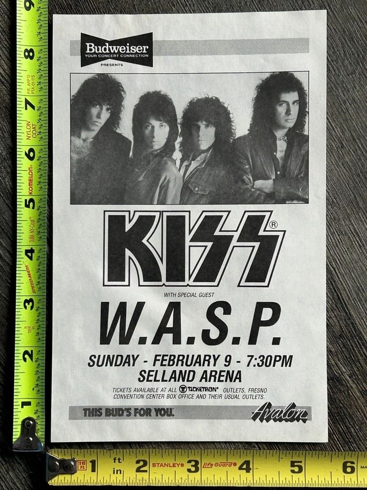 KISS Handbill Concert Ad Flyer Asylum Tour Fresno Feb 9 1986 Vintage Kiss WASP