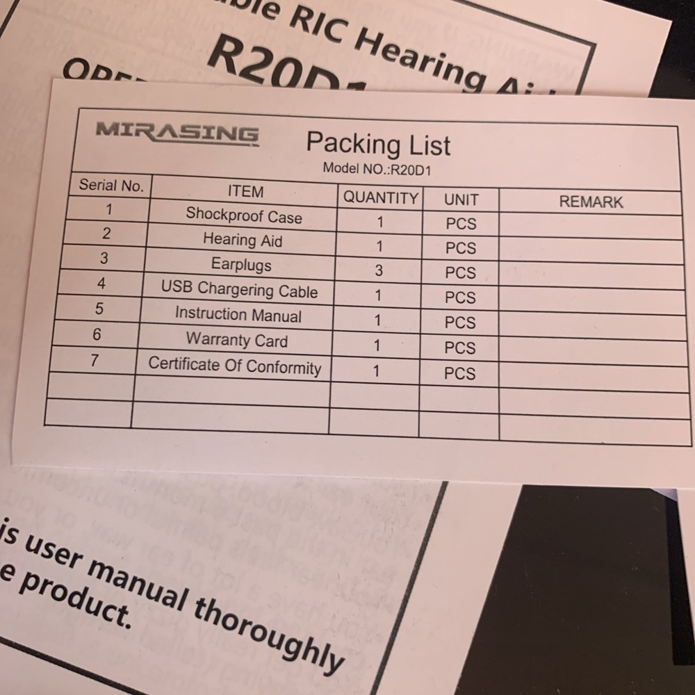 MIRASING OTC HEARING AIDS Rechargeable, Model R20D1