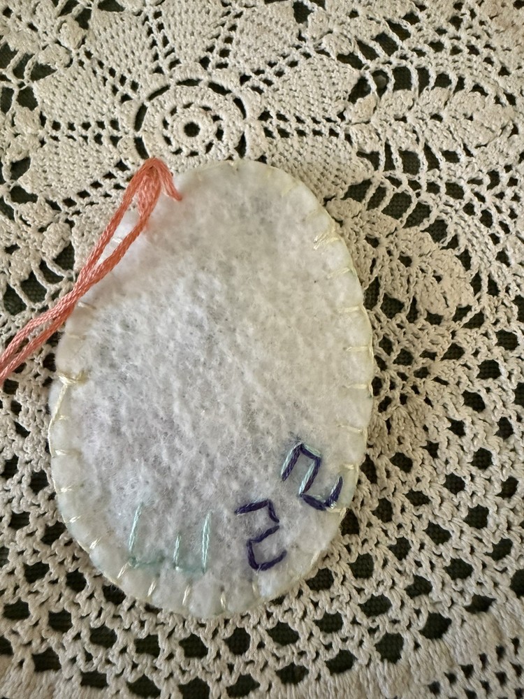 Handmade Embroidered Bee and Flowers Easter Egg Ornament Felt