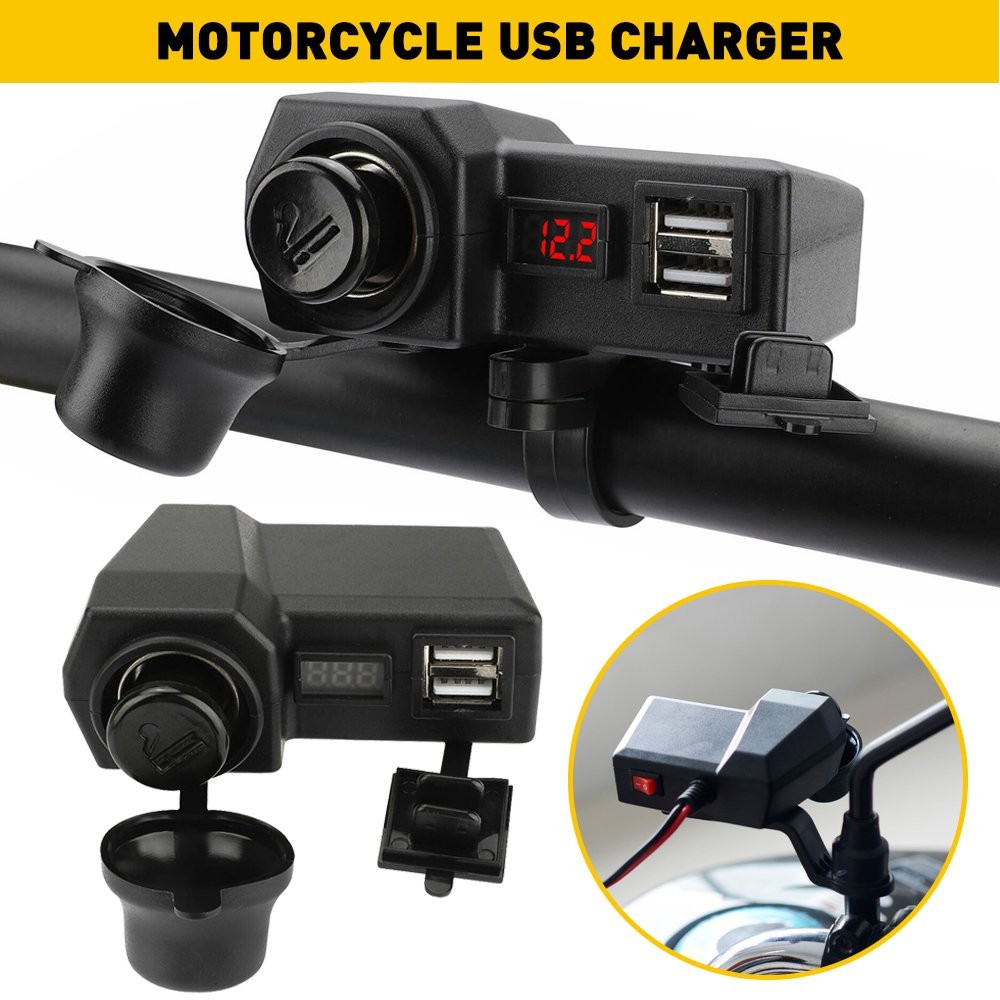 Phone USB Motorcycle Power Charger Cigarette Lighter Voltmeter Socket Waterproof