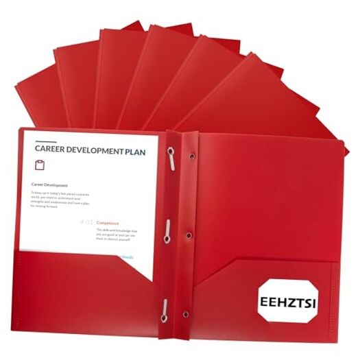 Plastic Folders with Pockets and Prongs, 2-Pocket Poly Folders with 12-Pack Red