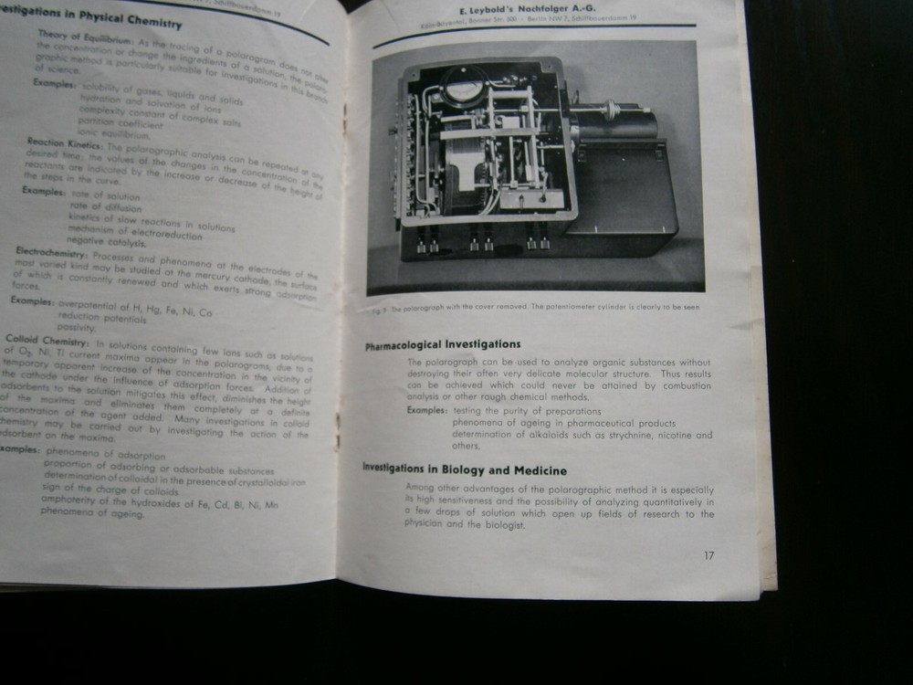 Polarograph Leybold's Nachfolger Catalog