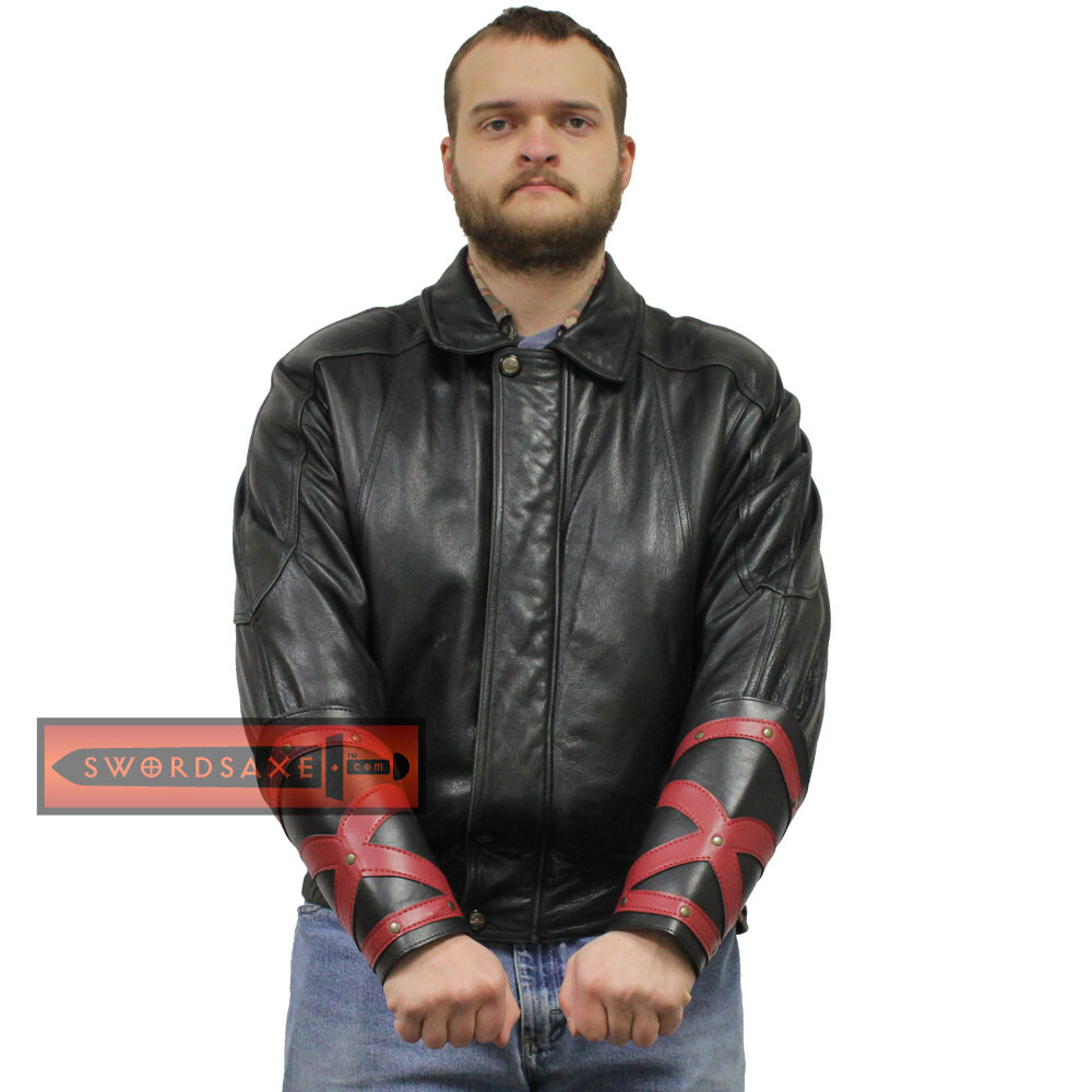 Dark Knight Medieval Templar Red Cross Crusader Leather Bracers Black Cosplay