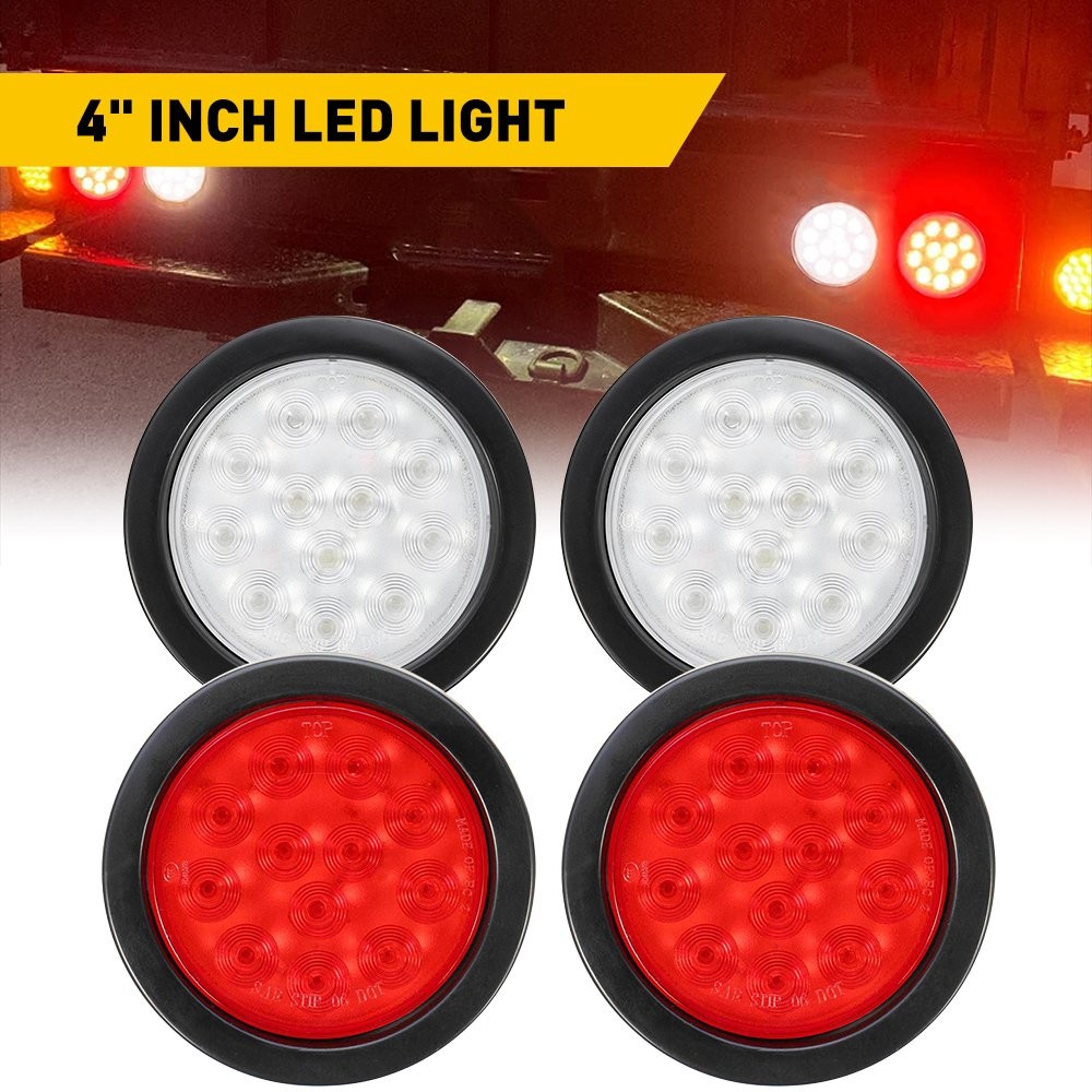 4"inch Round Red 12-LED Truck Trailer Stop Turn Tail Brake Lights Waterproof 12V