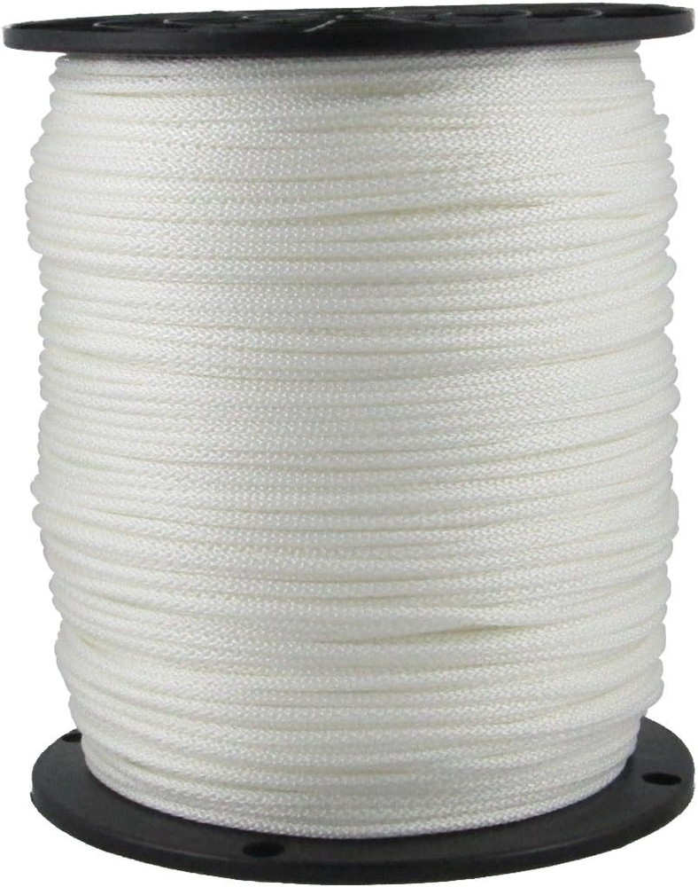 1/8" White Polyester Rope, Solid Braid Dacron Utility Rope, 1000 Ft Spool, Low S