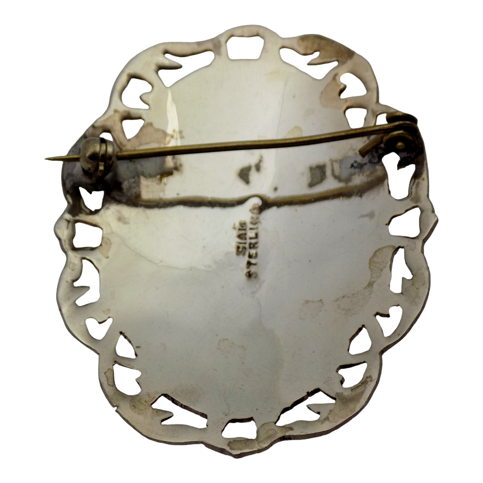 ESTATE SIAM STERLING & WHITE ENAMEL DANCER BROOCH 7.9GR #1857