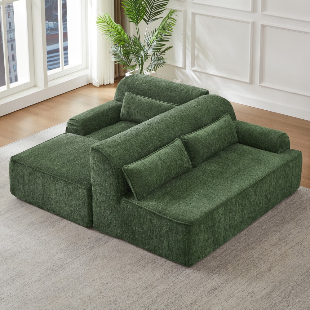L-Shape Chenille Sofa w/ Tufted Design, Sleeper Couch for Living Room