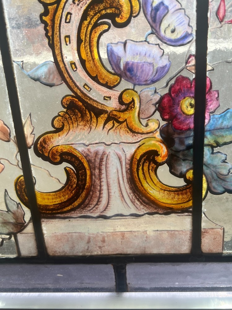 Painted and fired floral stained glass window