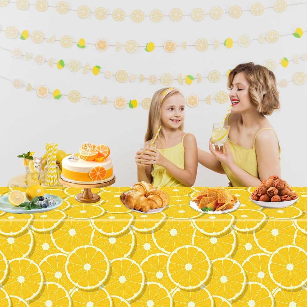 4 Pack Lemon Tablecloth Lemons Summer Party 86" x 51" (Rectangular), Yellow