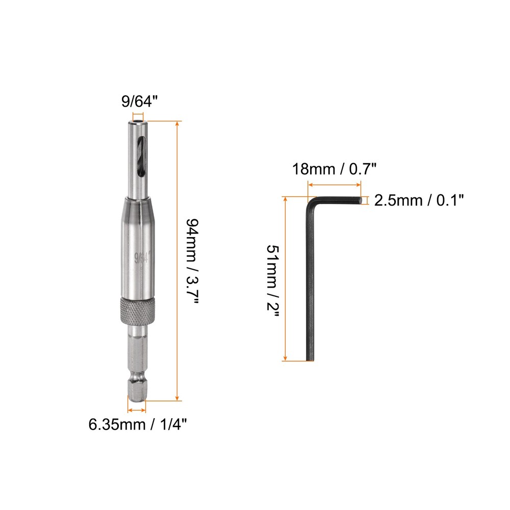 2pcs Self Centering Drill Bit Set 9/64" Hex Shank 1/4" for Hinges, Silver