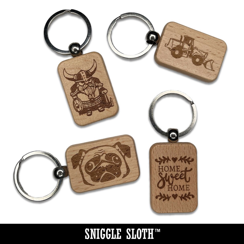 Hello Beautiful Fun Text Engraved Wood Rectangle Keychain Tag Charm