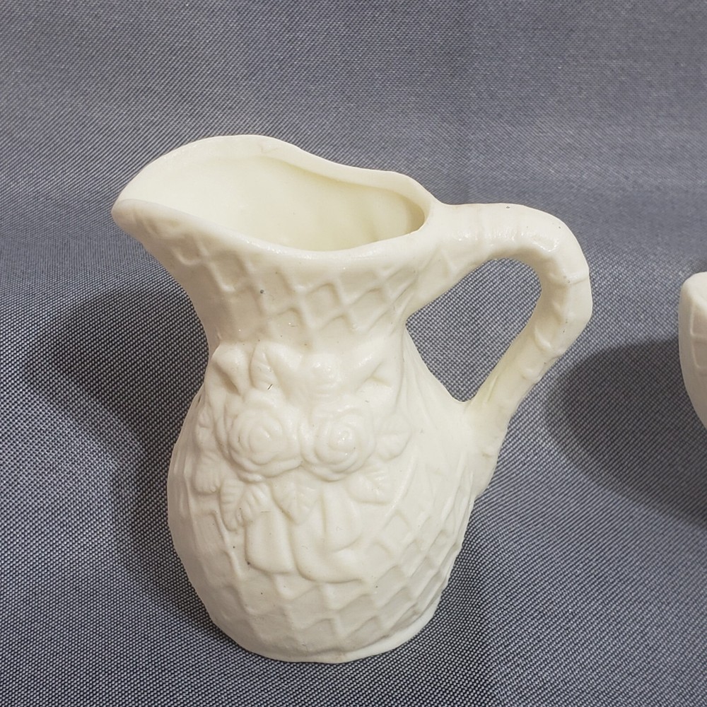 Picnic Basket and Pitcher Miniature Chalkware Weave Pattern