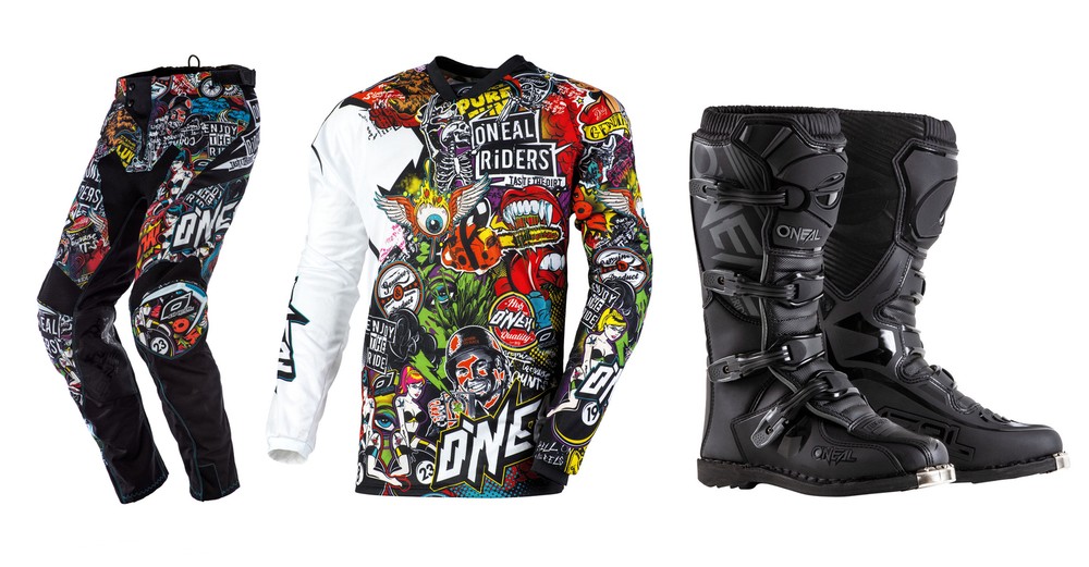 O'Neal 2024 Mayhem Crank Offroad MX Jersey Pant Element Boot Combo Black/Multi