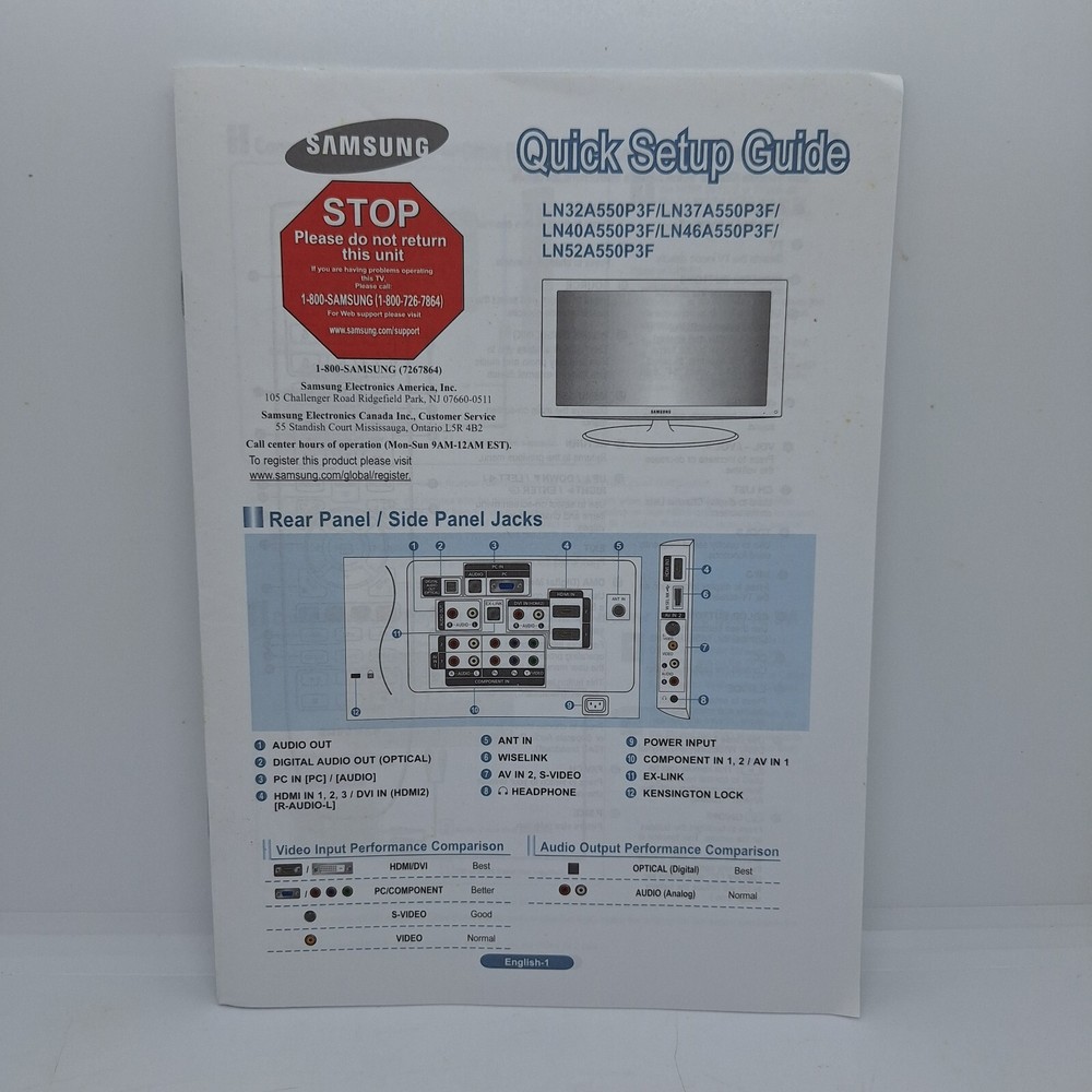 Samsung LCD TV Series 5 550 User Manual & Quick Setup Guide