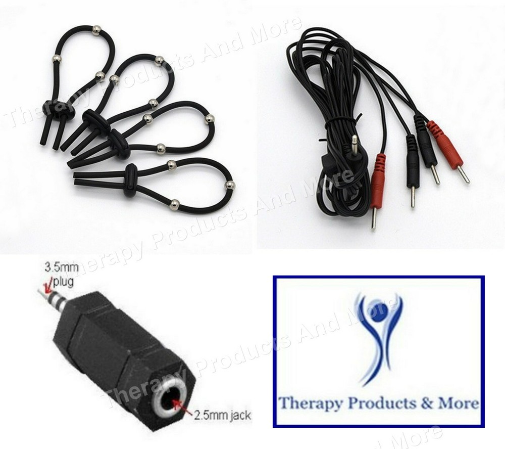 E Stim Electro 4 Silicone Conductive Rubber Loops Cable Beads Adapter Set