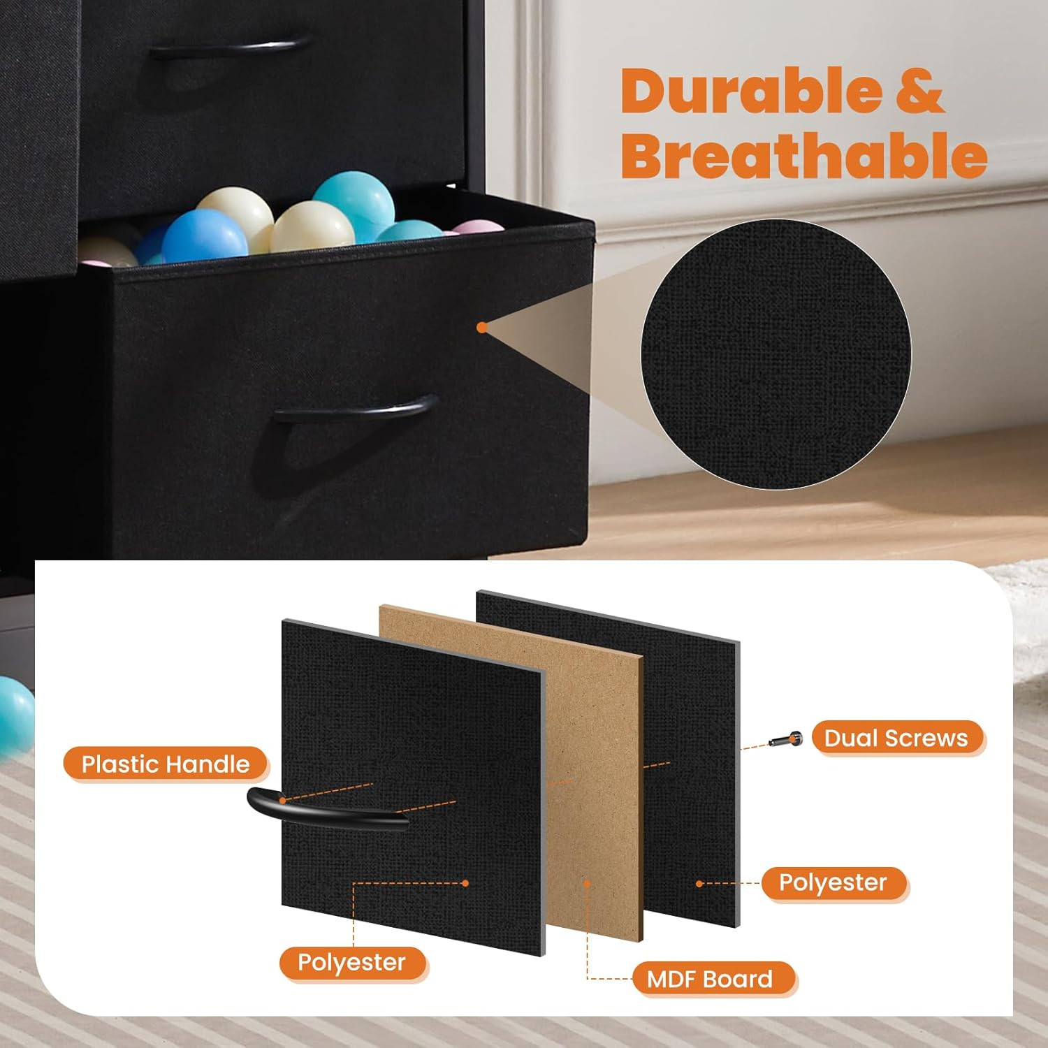 Dresser, Dresser for Bedroom Drawer Organizer Storage Drawers, Fabric Storage To