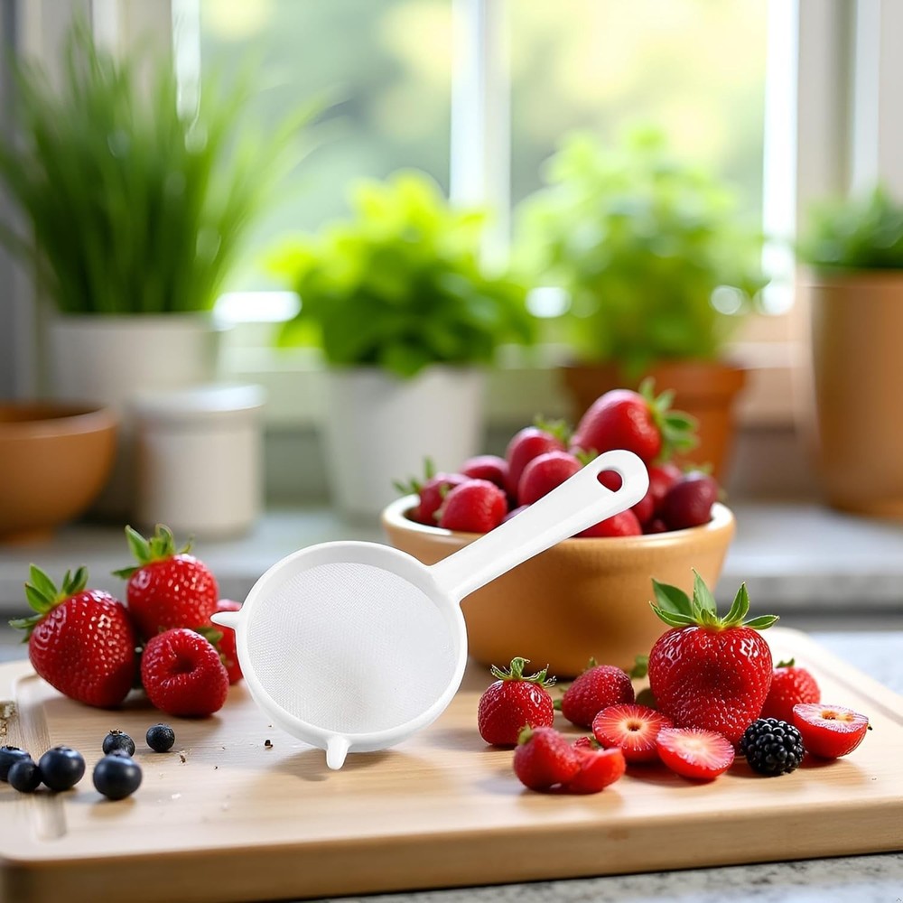 White Mesh Kitchen Sifter Plastic Mesh Strainers Sieve Colanders & Sieve