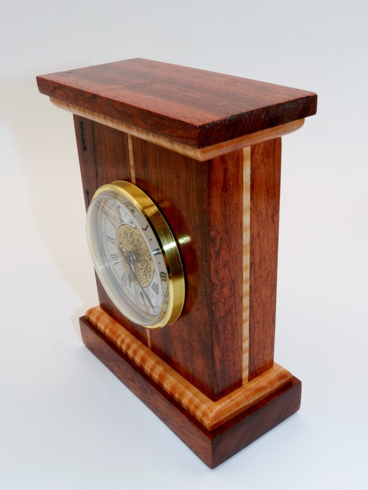 Handmade Desk Clock with quartz movement. Made from BUBINGA & CURLY MAPLE! #17