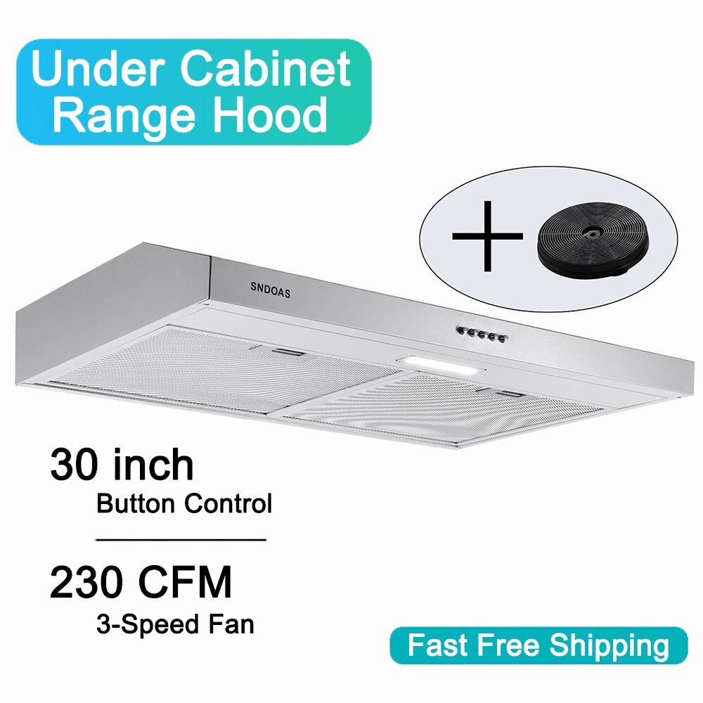 Kitchen Range Hood 30 inch Under Cabinet Cook Vent 230CFM Fan Ducted/Ductless