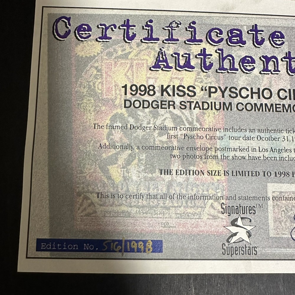 KISS Vintage Collage with Ticket Halloween Circus Dodgers Stadium 1998Certified
