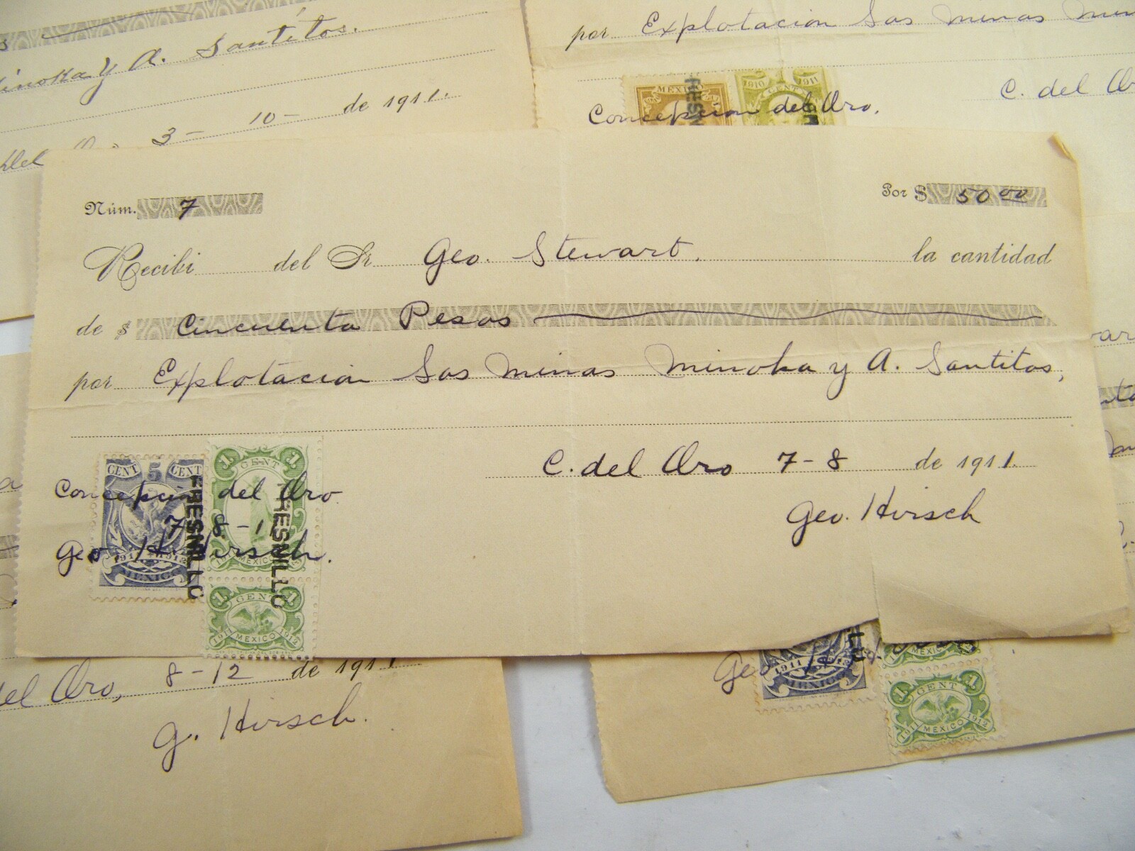 1911 EXPLOTACION MINOKA MINES PAYMENT RECEIPTS WRITTEN IN SPANISH 50 PESOS