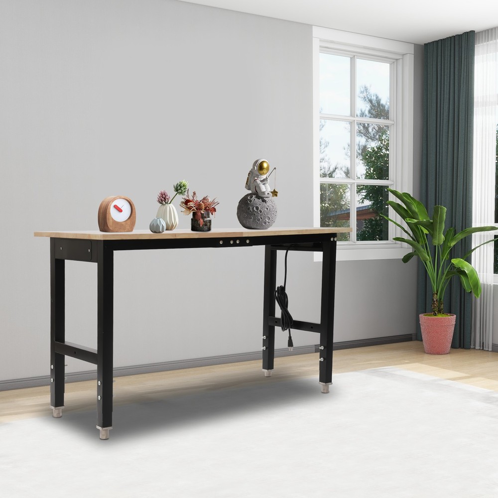 Height Adjustable Workbench, Workbench with Power Outlets, Heavy-Duty Work Table