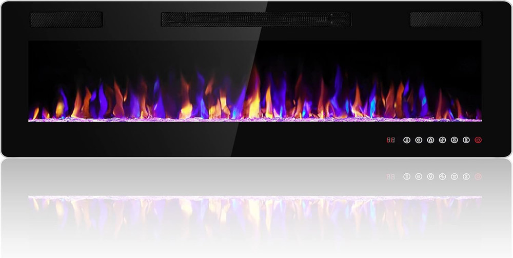 60" Electric Fireplace Insert with Remote, Thermostat & Adjustable Flames