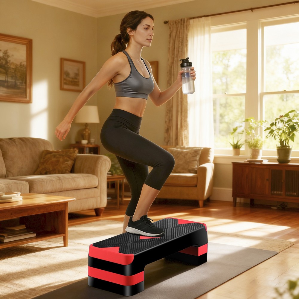 Adjustable 27" Aerobic Step Exercise Non-Slip Platform Stepper 4" - 8" Red