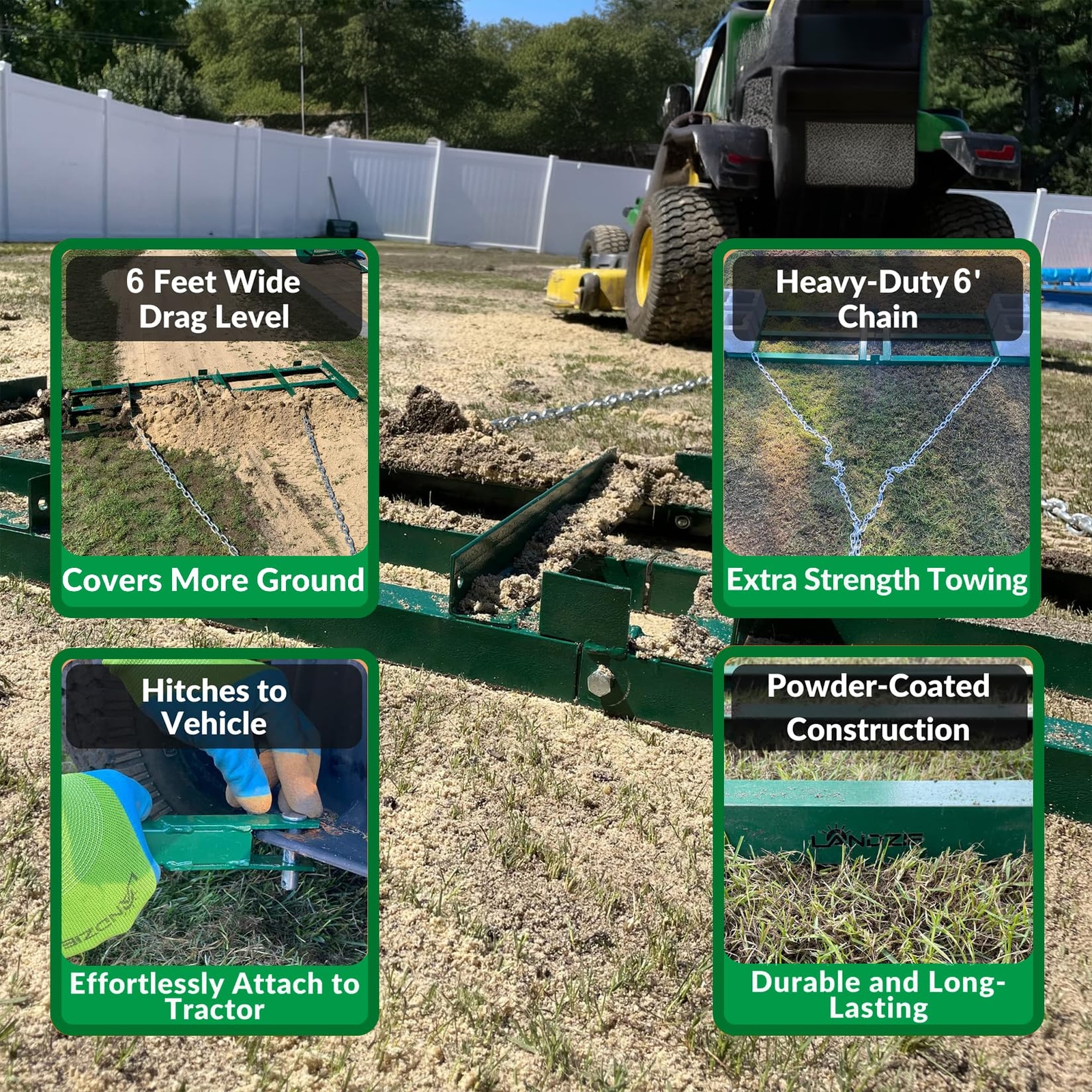 48" Drag Harrow Driveway Grader 4 ft,Tow Behind Lawn Rake for ATV, UTV, Tractor