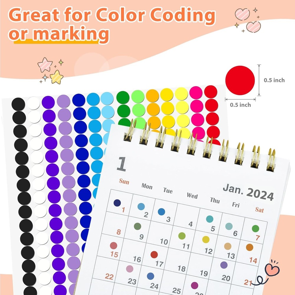 Colored Coding Dot Stickers - 2800 Pcs 1/2 inch Circle inch, 0.5 Inch