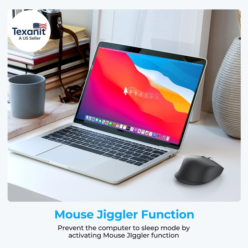 MD360 Ergonomic Bluetooth Mouse with Mouse Jiggler, Wireless Rechargeable Mouse