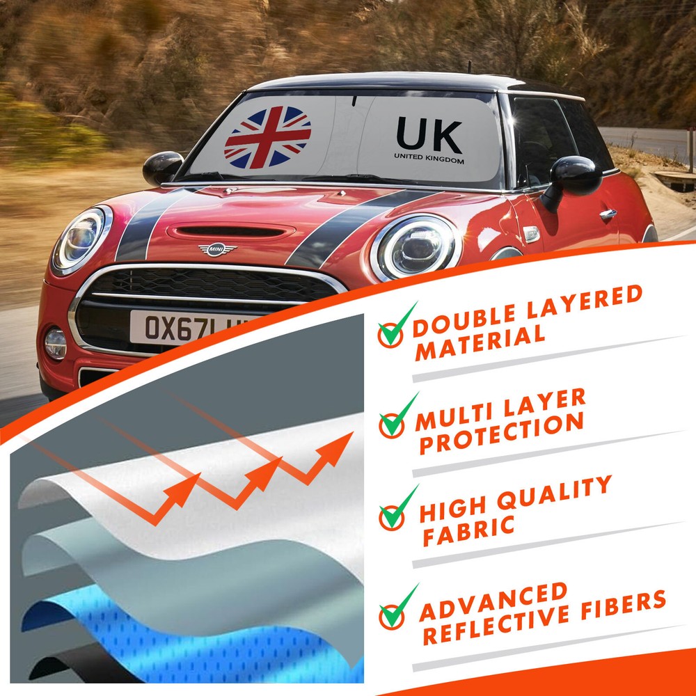 For Mini Cooper 15-23 Foldable Windshield Sun Shade Union Jack Front Visor Cover