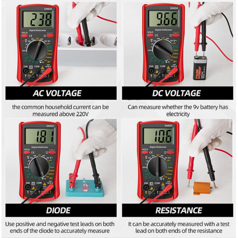 For mini DM850 Digital AC/DC Multimeter Voltmeter Ammeter Ohm Meter Tester