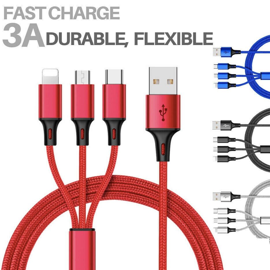 NEW Fast USB Charging Cable Universal 3 in 1 Multi Function Cell Phone  Charger