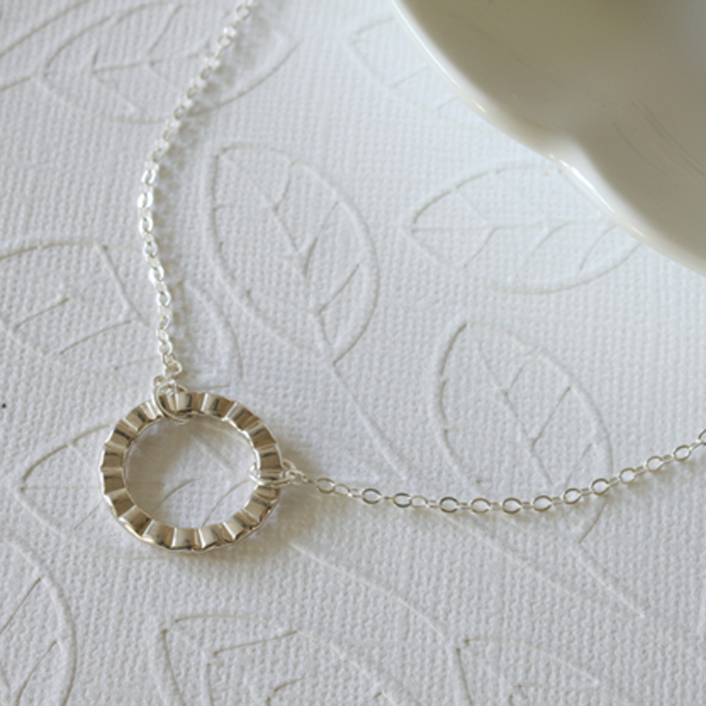 Sterling Silver Textured Circle Connector Necklace