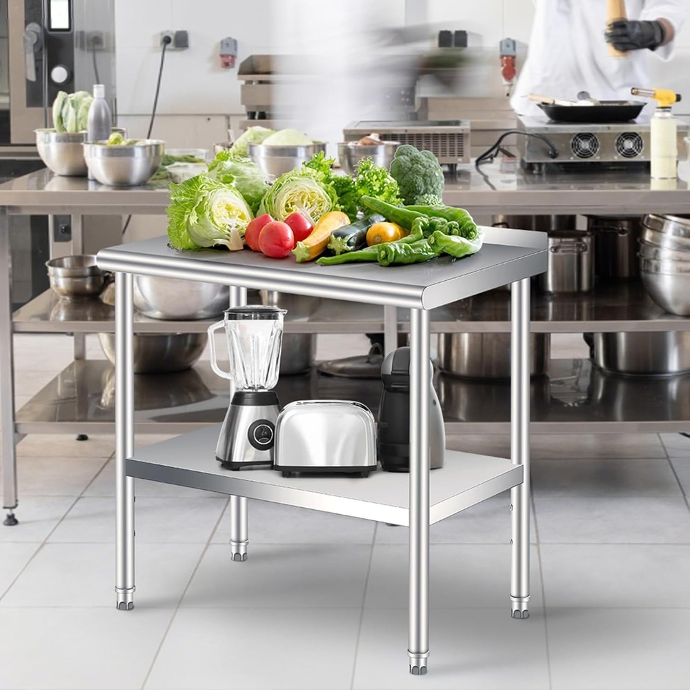 Commercial Stainless Steel Prep Work Table with Backsplash & Adjustable Shelf