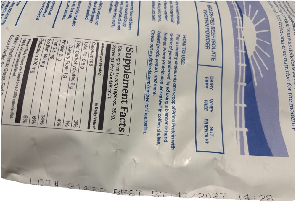 Equip Prime Protein Chocolate 1.71 Lbs Grass feed beef isolate