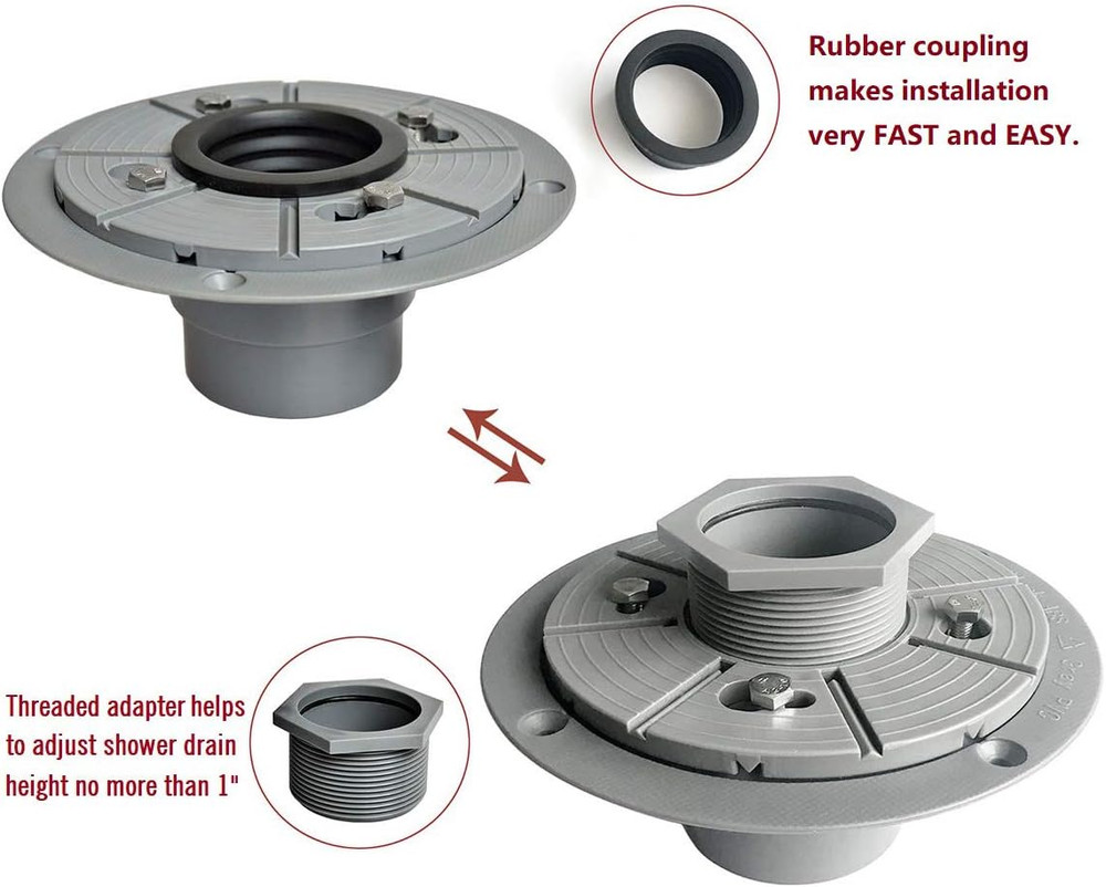 PVC Shower Drain Base Kit Include 2“ PVC Shower Drain Base Flange, Threaded Adju