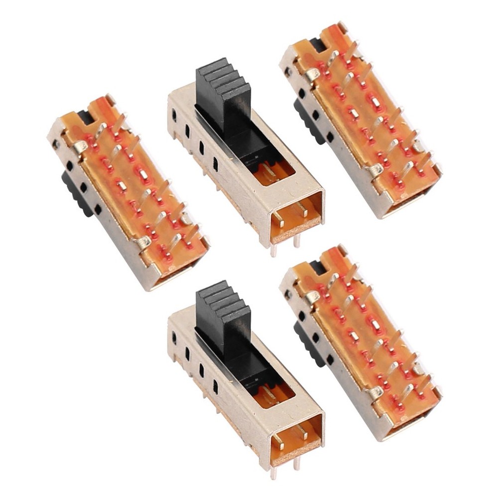 5Pcs 4 Position 10P 2P4T Panel Mount Micro Slide Switch Latching Power Switch