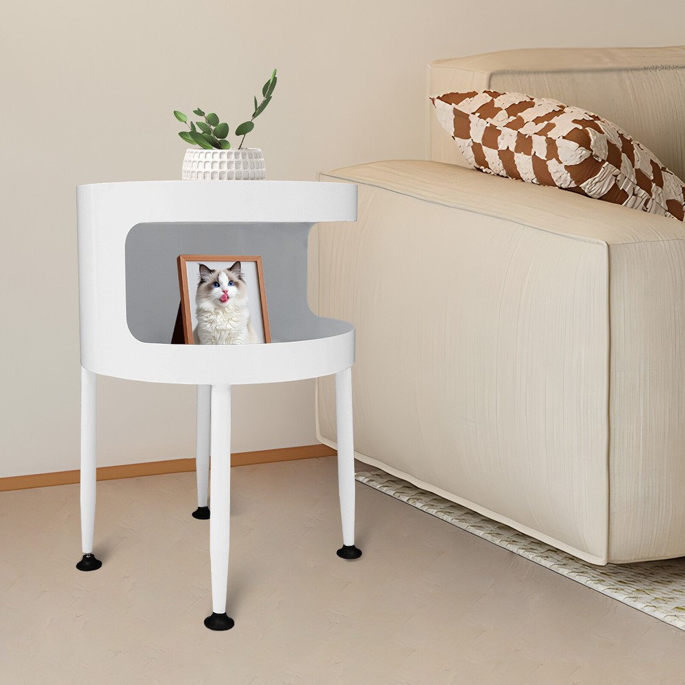 Round Table with Open Storage, Iron Bedside Table Modern Side Table 40x40x55cm