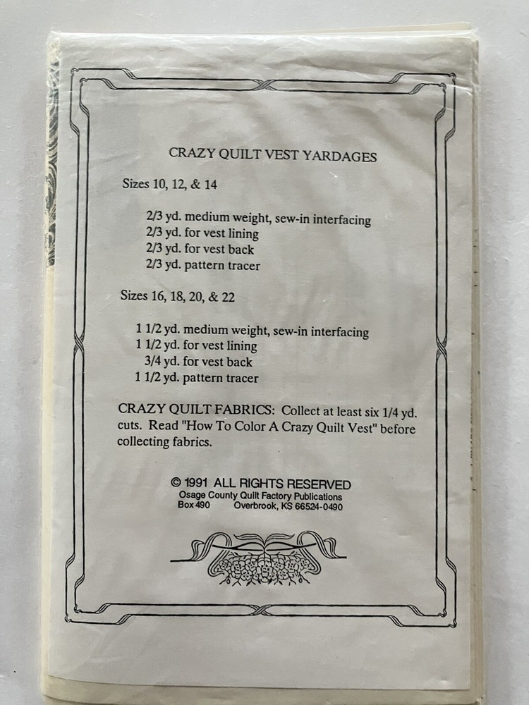 Womens Vest Sewing Pattern Lot Crazy Quilt Patchwork Applique Simplicity Boho