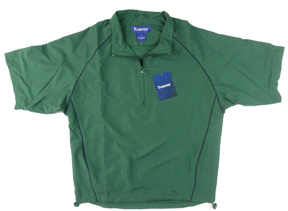NWT Turfer Men 1/4 Zip Short Sleeve Green Mesh Windbreaker Pullover Jacket M