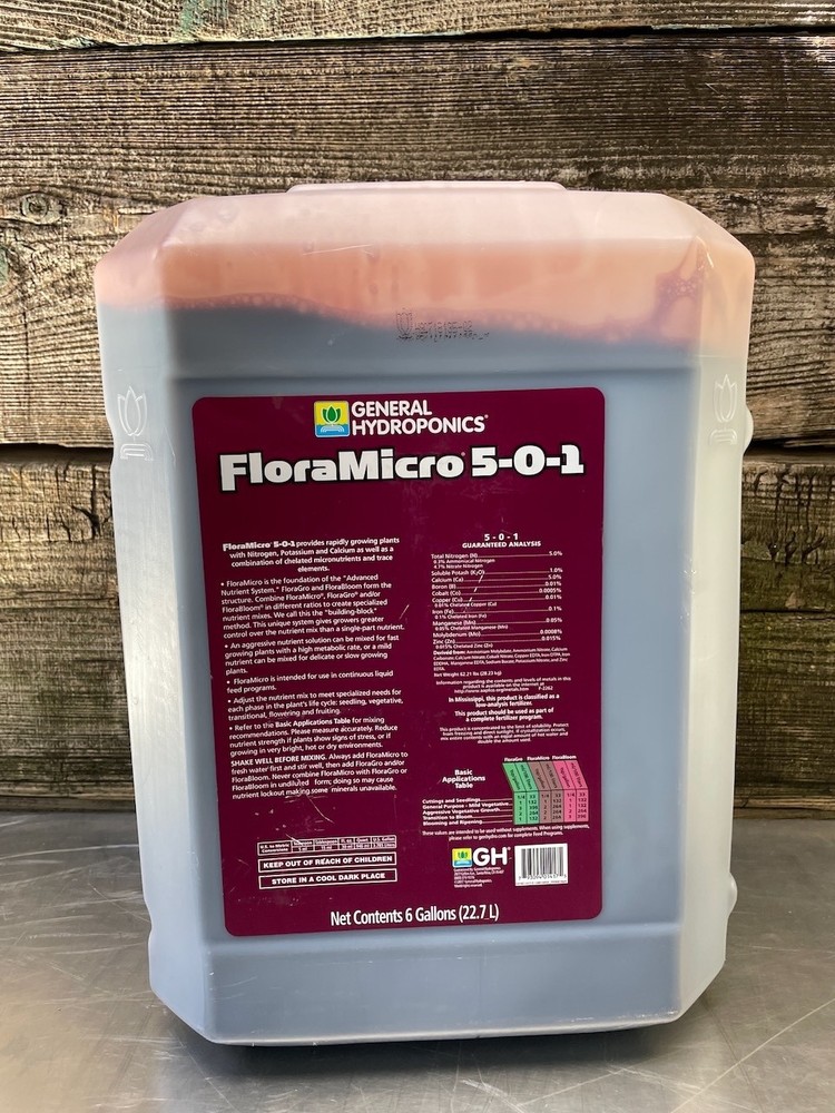 General Hydroponics FloraMirco Liquid Fertilizer Nutrients Solution 6 Gallons
