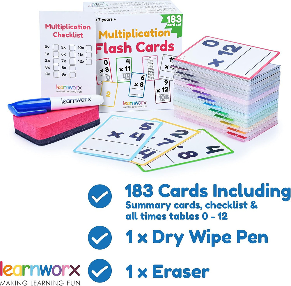 Multiplication Flash Cards 3Rd Grade | 183 Math Flash Cards & Times Table Chart,