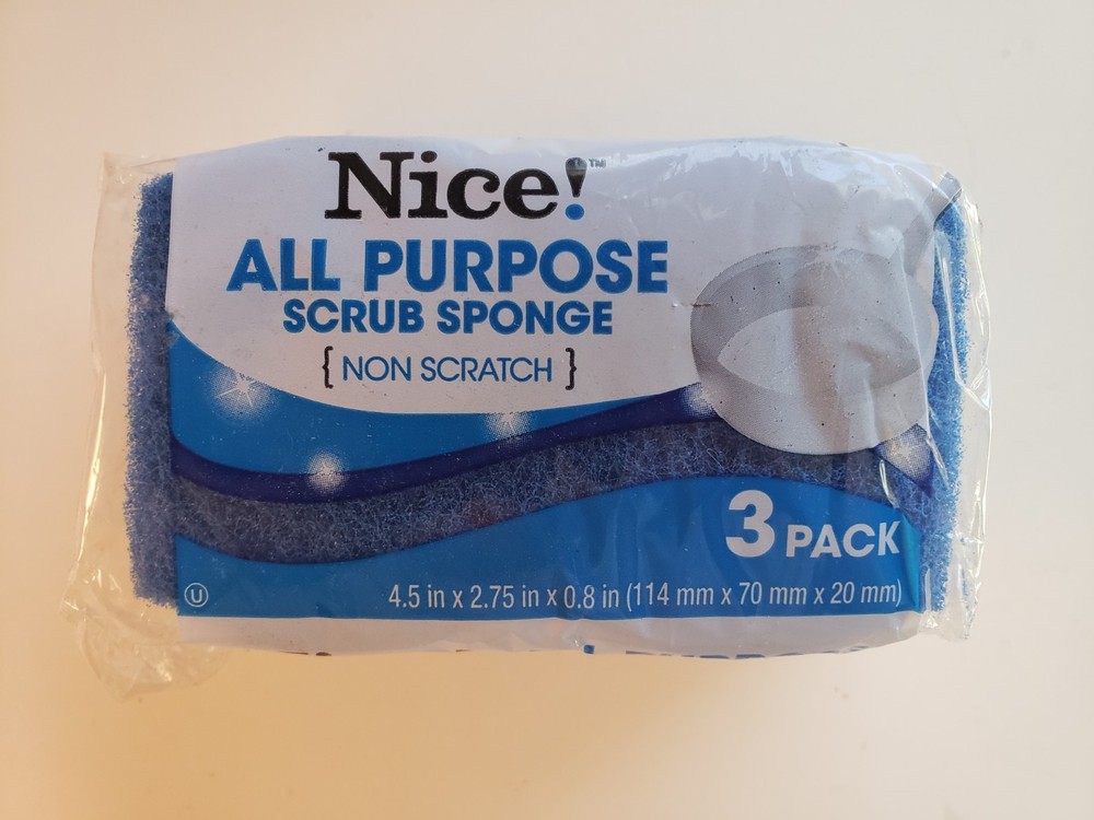 NICE !  All Purpose Scrub Sponge 3 Pack (Non Scratch)